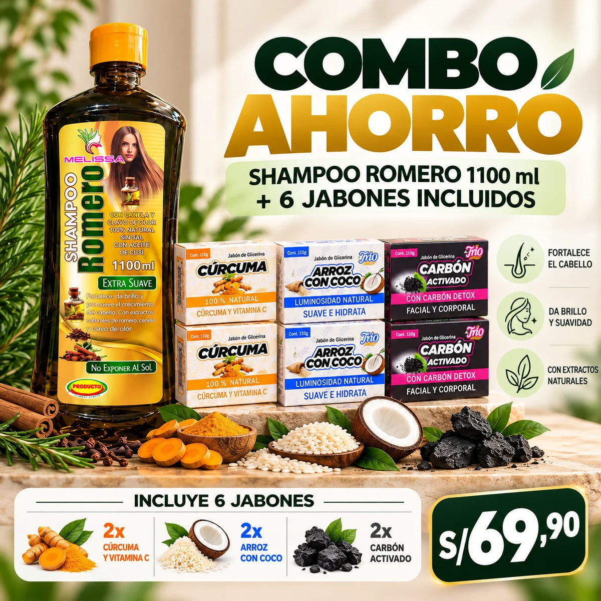 Shampoo de Romero + Jabón Artesanal ⭐ ¡CUIDA TU PIEL DE FORMA NATURAL!
