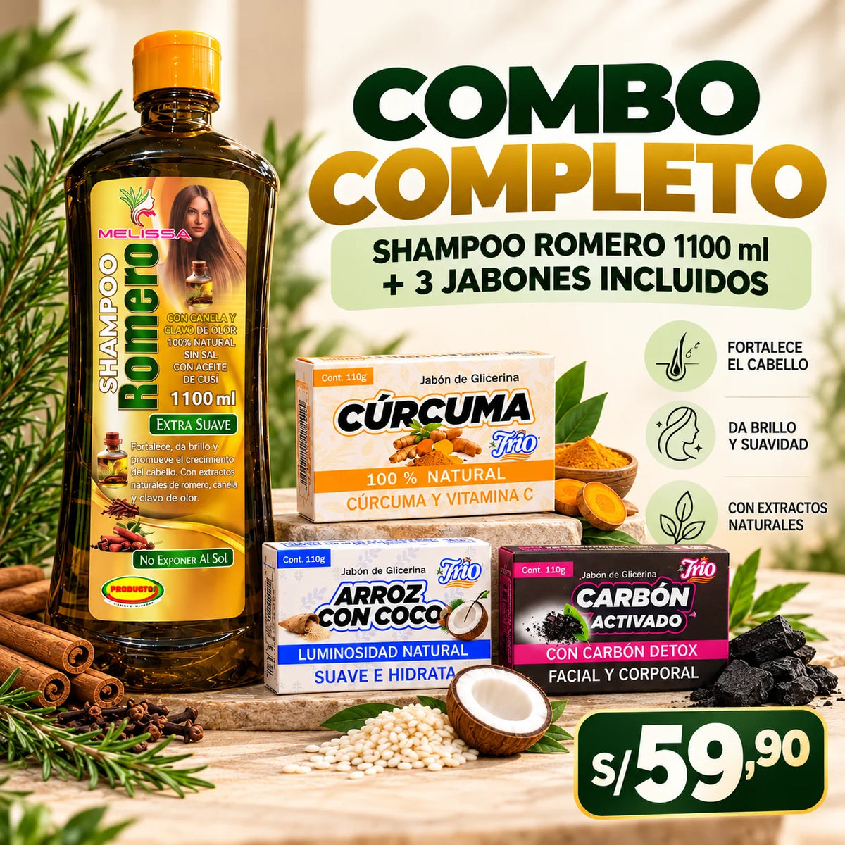 Shampoo de Romero + Jabón Artesanal ⭐ ¡CUIDA TU PIEL DE FORMA NATURAL!