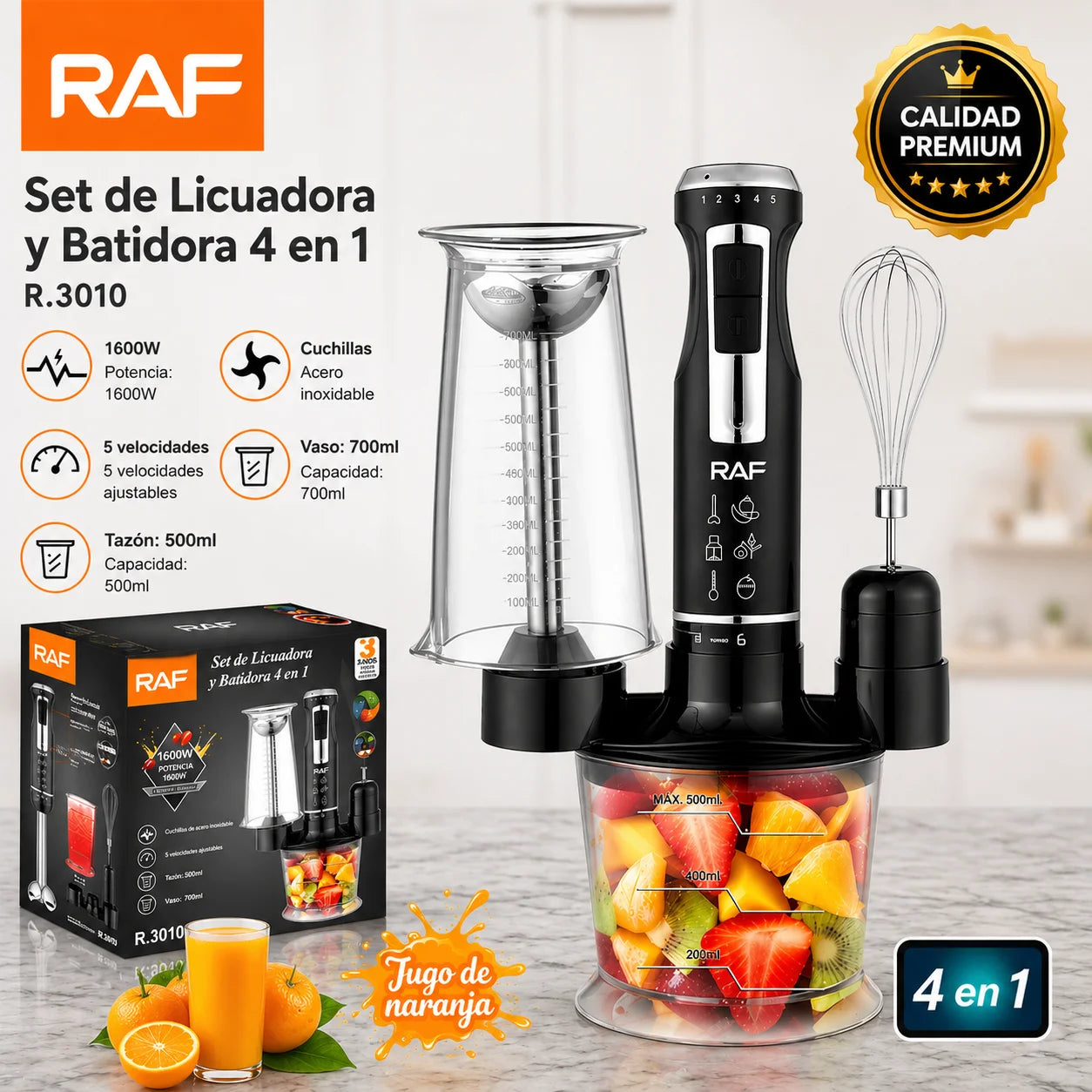 Set de Licuadora y Batidora 4 en 1 RAF ¡Potencia para tu Negocio u Hogar! 🍓🍹