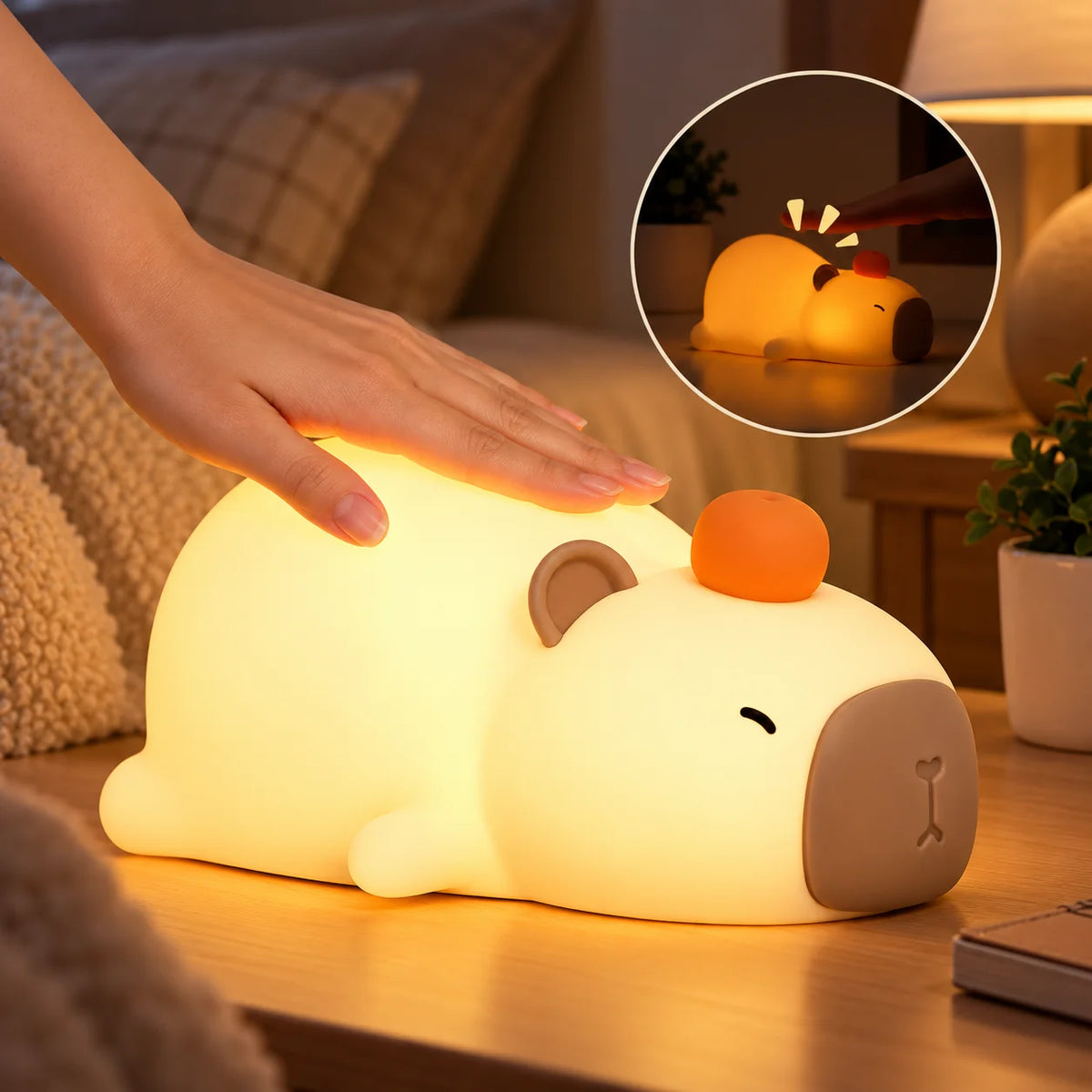 Lampara Touch de Capibara echado 🌙 ¡UN ABRAZO DE LUZ!