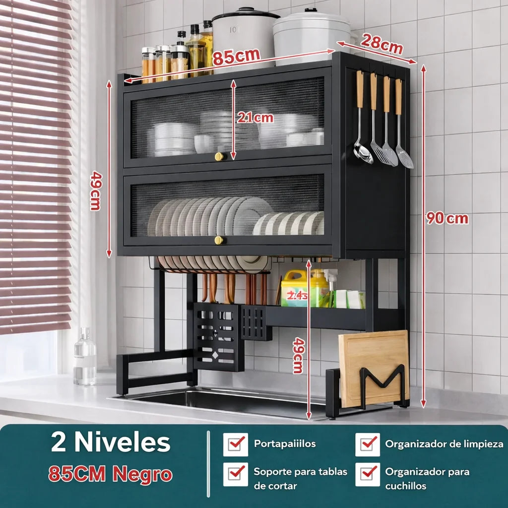 Escurridor de Platos de 2 Pisos con Puerta 🧼🍽️