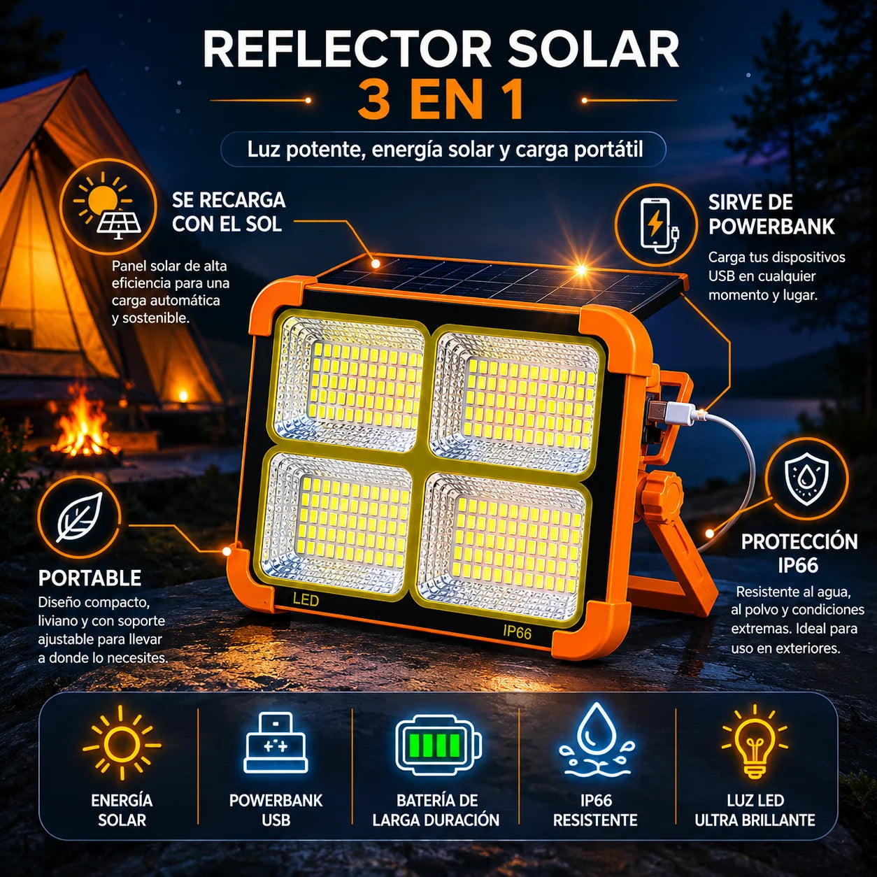 Reflector Solar de Emergencia 3 en 1 ¡Iluminación y Ahorro! ☀️🔋