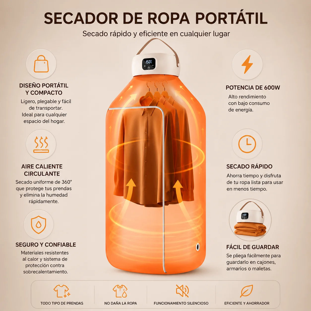 Secador de Ropa Portátil 🧥 ¡Tu ropa seca y lista al dia!
