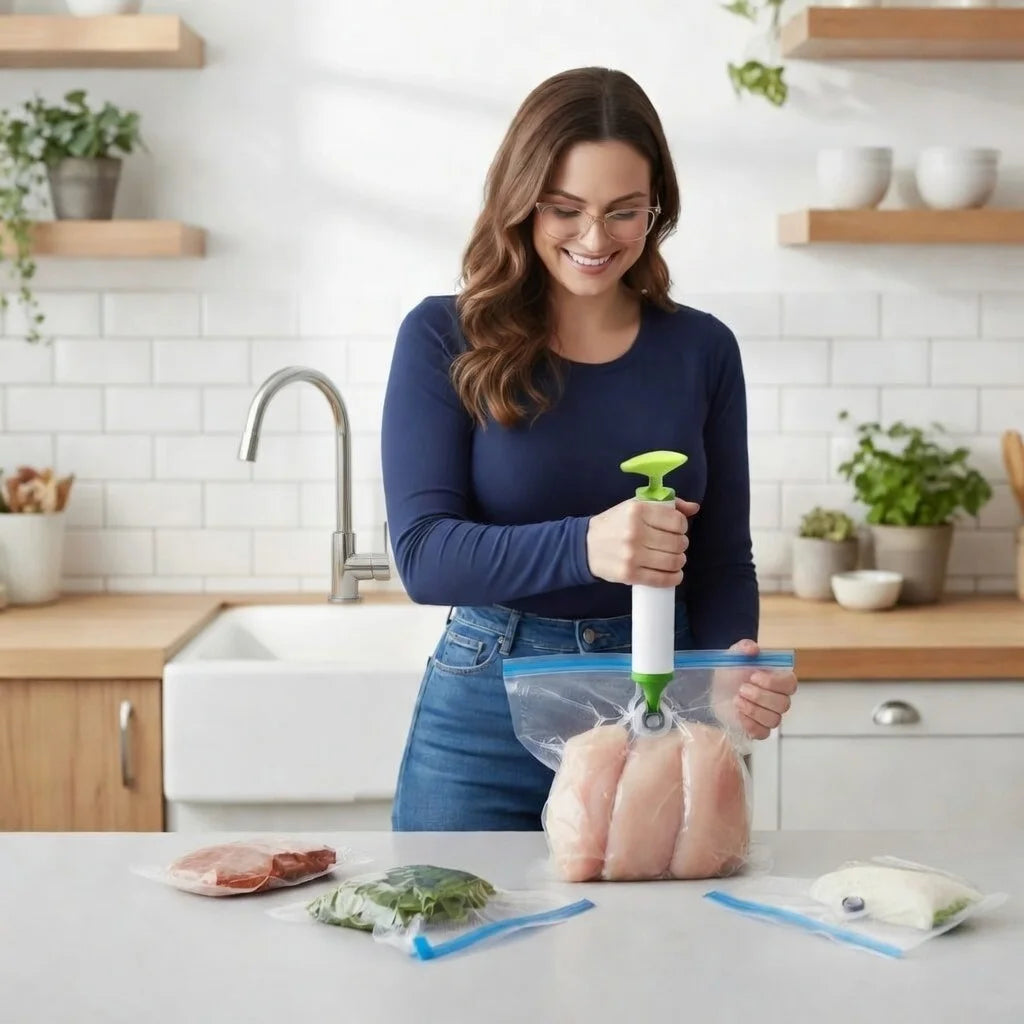 Set de Bolsas al Vacío + Succionador ¡Alimentos Frescos 5 Veces más Tiempo! 🥦🥩
