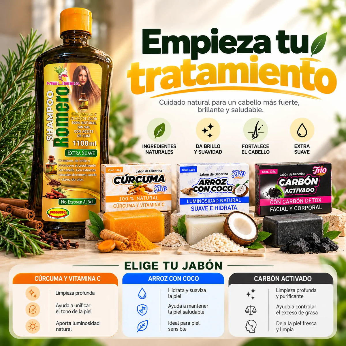 Shampoo de Romero + Jabón Artesanal ⭐ ¡CUIDA TU PIEL DE FORMA NATURAL!